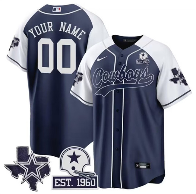 Men's Dallas Cowboys Active Player Custom Navy Alternate With Est 1960 Patch Stitched Baseball jersey